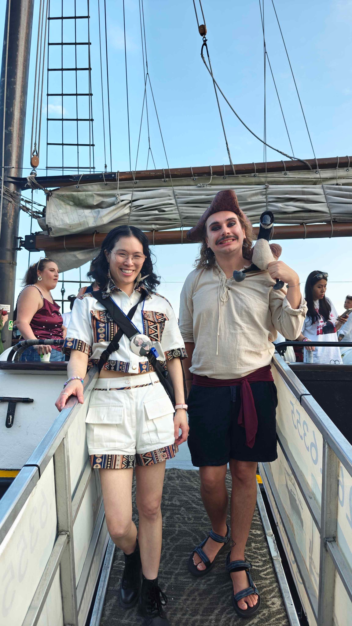 Karen and Dan dressed for a fan event aboard a tall ship